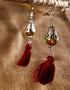 Blue Pottery Bead With Tassels Earring (Brown)